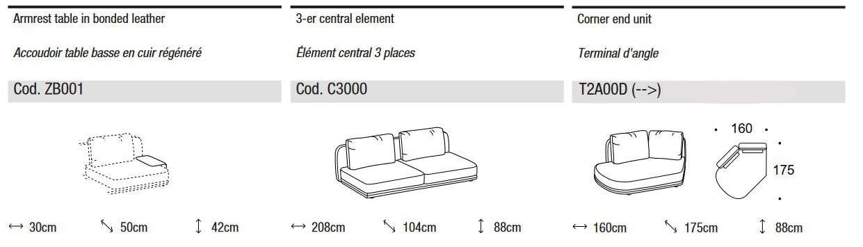 Dimensions of Ditre Italia's Avalon Modular Sofa