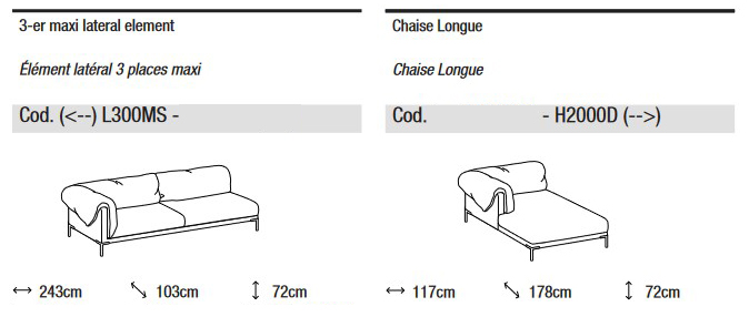 Dimensions of the modular Ditre Italia Drop Sofa
