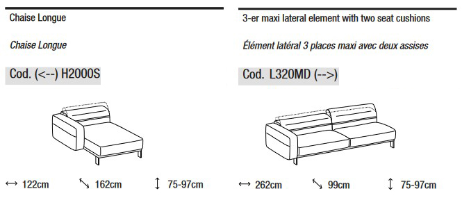 Dimensiones del sofá modular Bepop de Ditre Italia