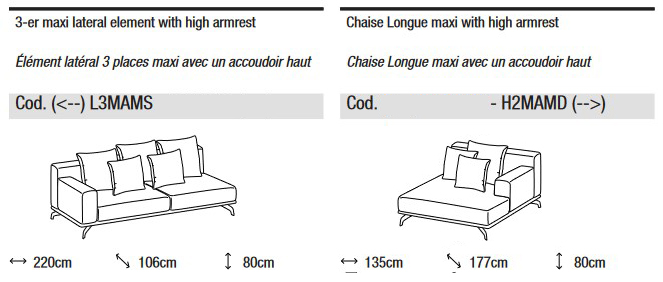 Dimensiones lineales del sofá modular Dalton Low de Ditre Italia