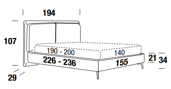 Maße des Bettes Penny Felis für eineinhalb Personen