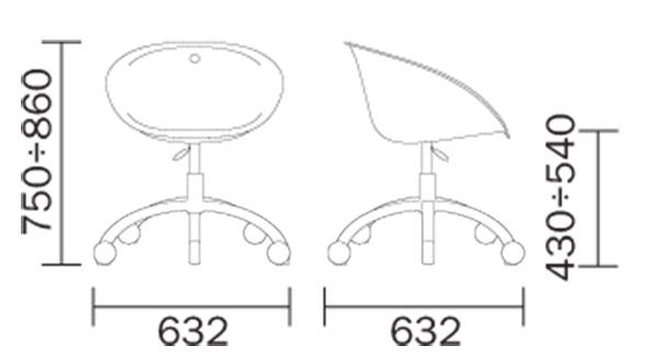 Gliss Chair with wheels Pedrali dimensions