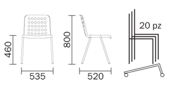 Koi-Booki chair Pedrali dimensions