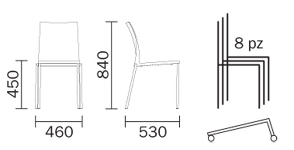 Kuadra trasparent Chair Pedrali dimensions