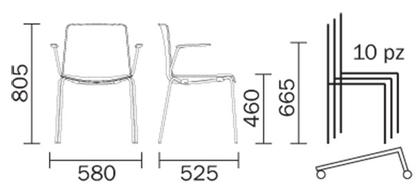 Tweet Bicolour Chair Pedrali dimensions