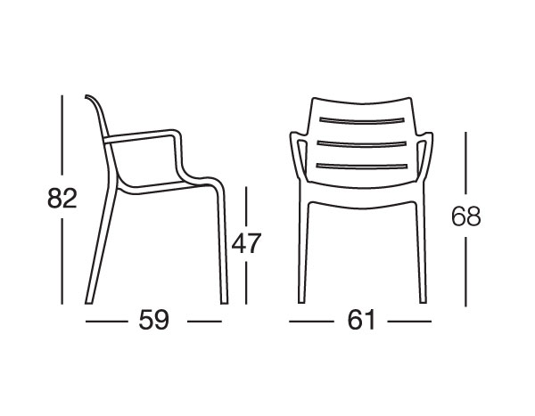 Dimensions de la chaise Sunset avec accoudoirs