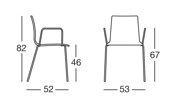 Dimensions of Alice Chair with Armrests by Scab