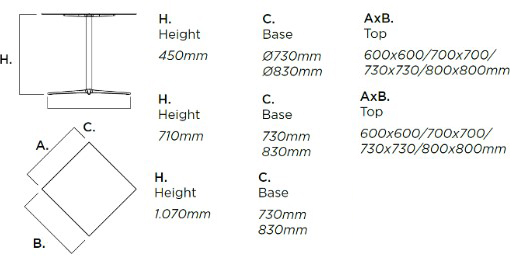 Tavolo Loop table square Infiniti Design dimensioni