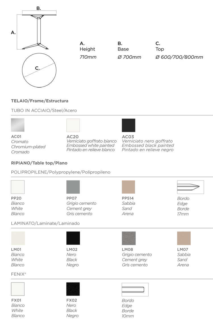 3 - Pod Table Infiniti Design dimensions and colours