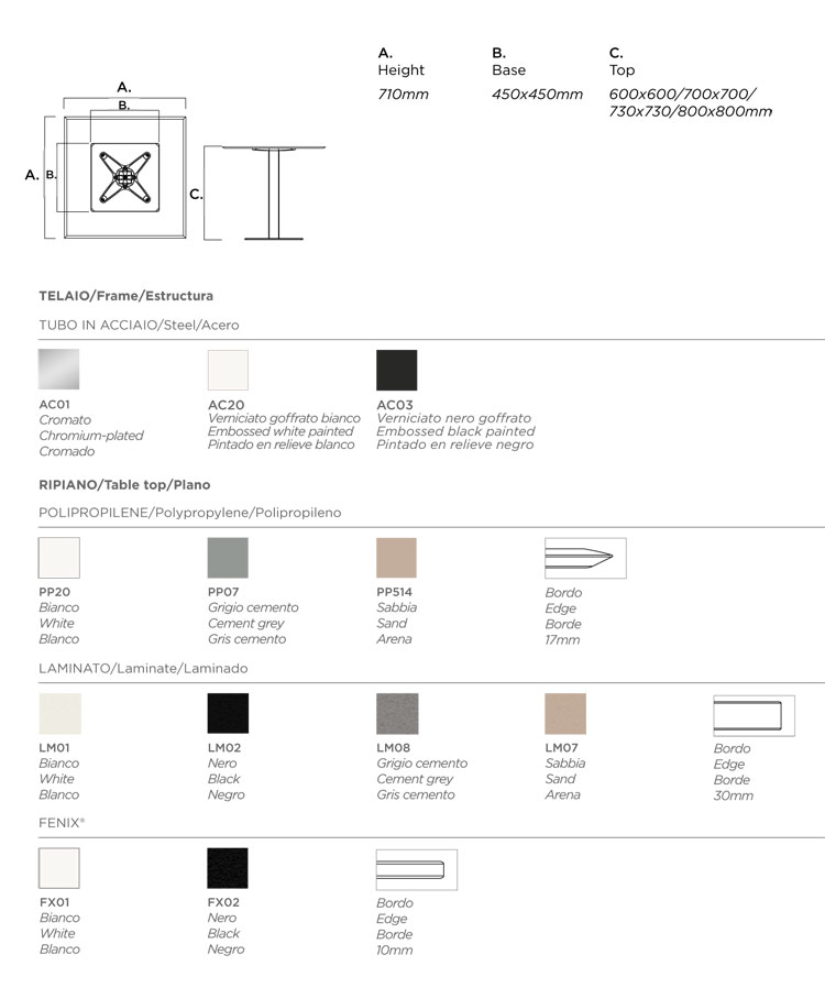 Plano Medium Table Infiniti Design H.71 cm dimensions and colours