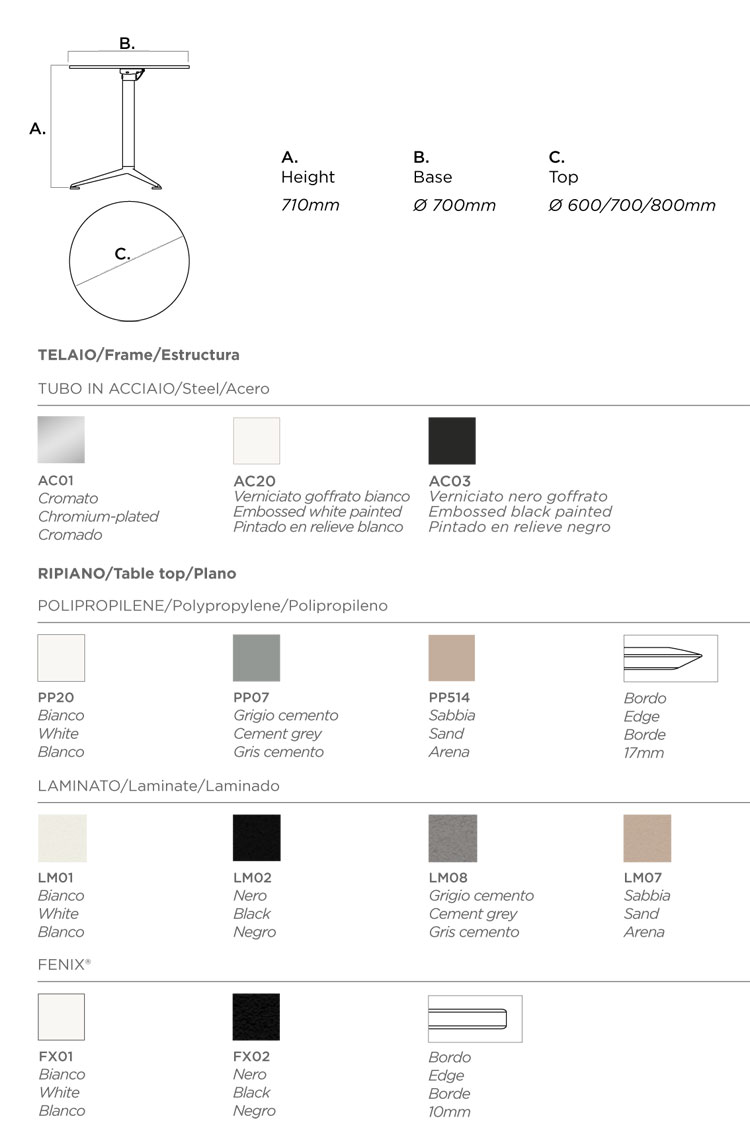 3 - Pod Folding Table Infiniti Design dimensions and colours