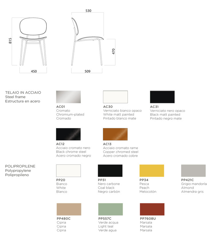 Tondina pop 4 legs Chair Infiniti Design dimensions and colours