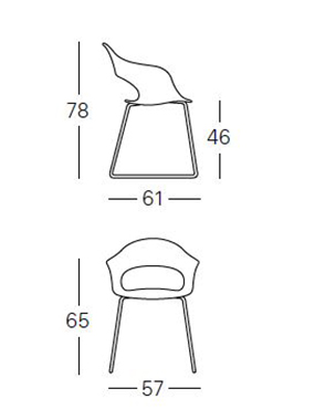 Dimensions de la chaise Lady B Pop à piétement luge