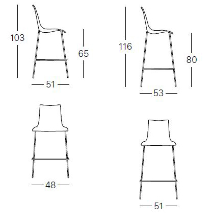 Dimensiones del Taburete Zebra Technopolymer con Estructura Cromada