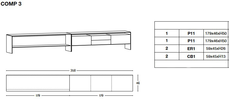 meuble TV WG Tonelli Design dimensions