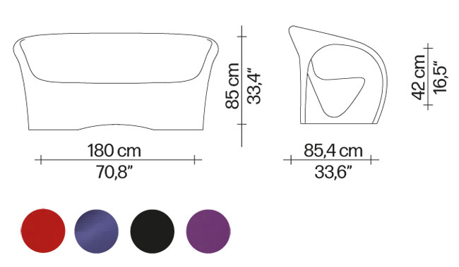 MT2 sofa Driade dimensions and colours