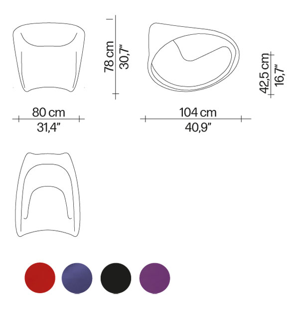 Fauteuil MT3 Driade à bascule dimensions et couleurs
