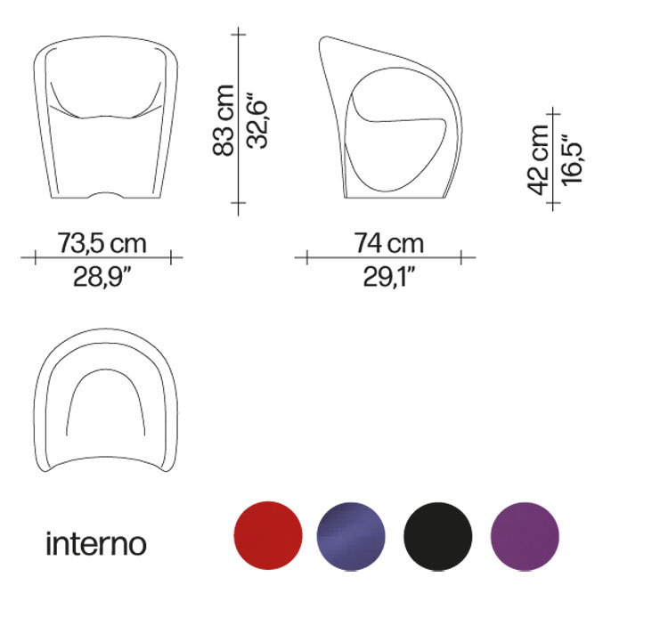 MT1 armchair Driade dimensions and colours