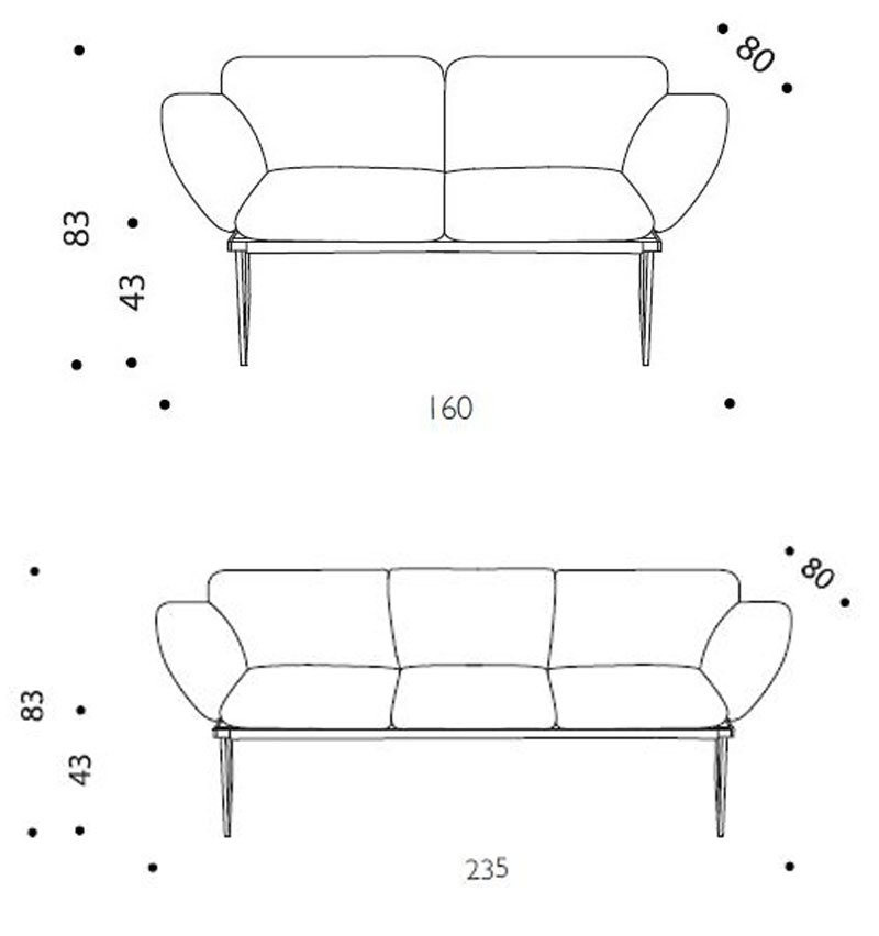 Elisa sofa Driade dimensions and sizes