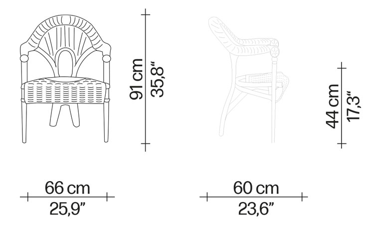Liba armchair Driade dimensions