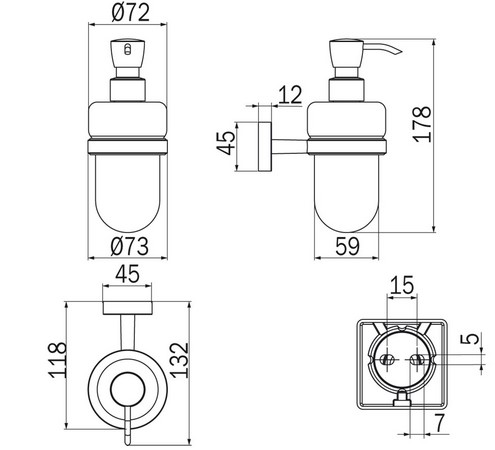 Forum Quadra Inda A30120 soap dispenser dimensions