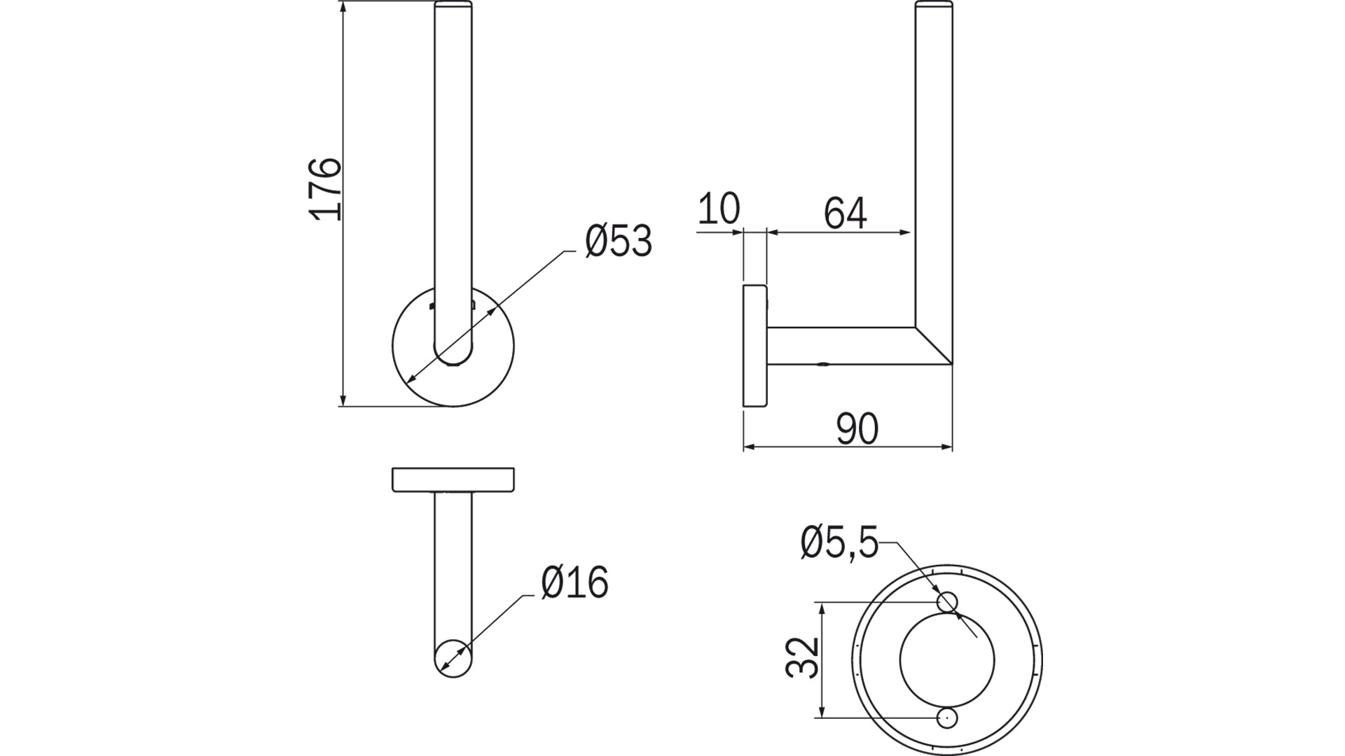 Gealuna Inda A10280 Toilet Roll Holder dimensions
