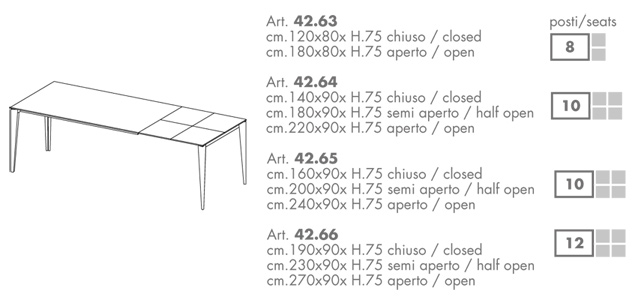 Dom table Ingenia Casa Bontempi extendable finishes and sizes