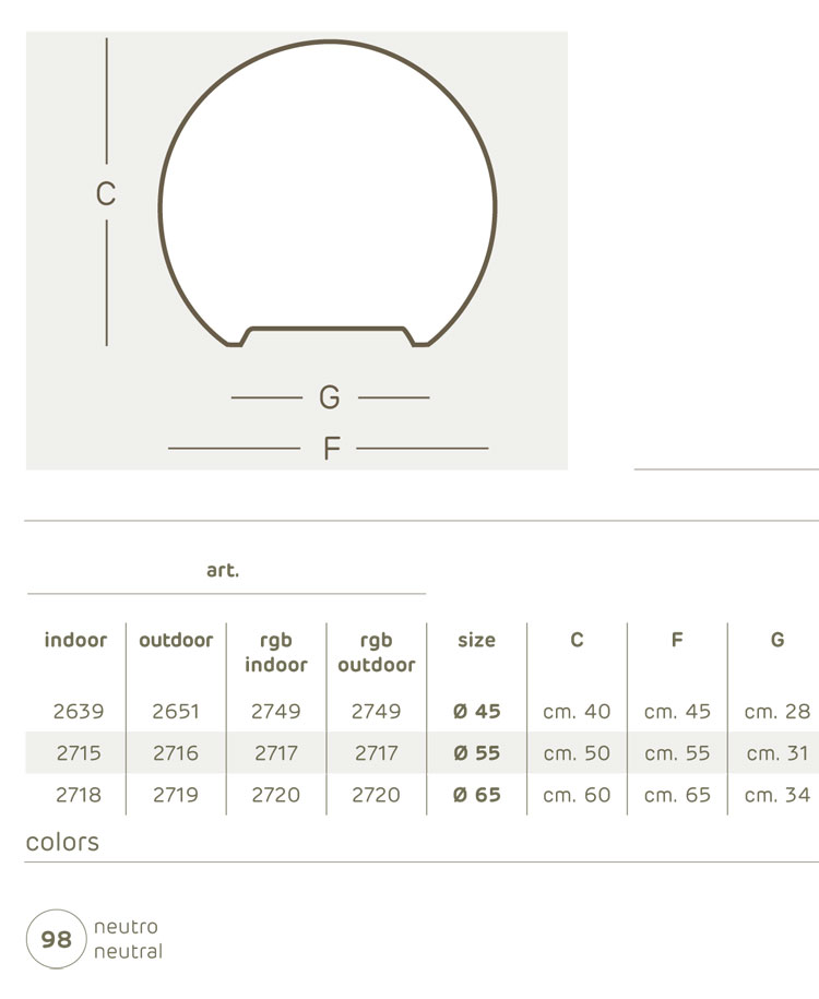 Sfera lamp Khilia dimensions and colours