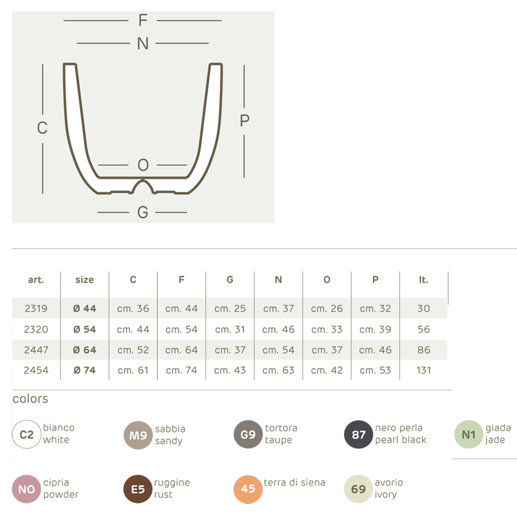 Etria pot Khilia dimensions and colours