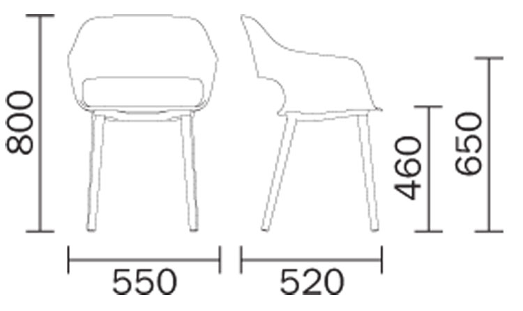 Babila Armchair with wooden legs Pedrali dimensions