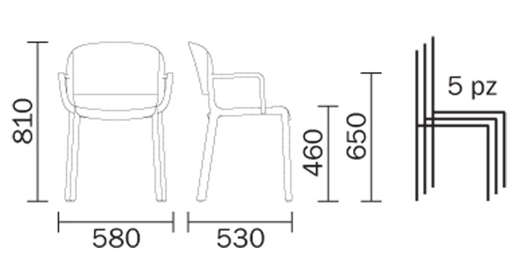 Dome Chair with armrests Pedrali dimensions
