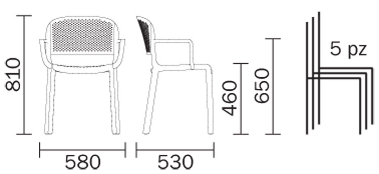 Dome perforated Chair with armrests Pedrali dimensions