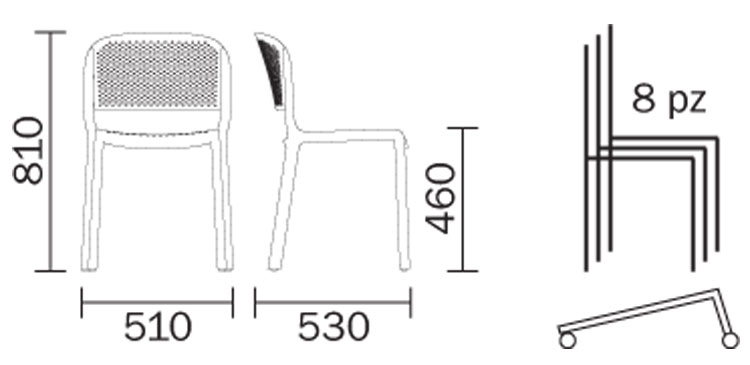 Dome perforated Chair Pedrali dimensions