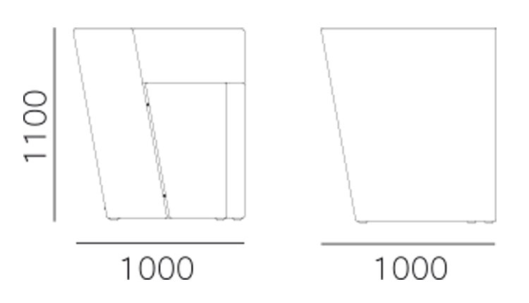 Oblique Corner lightable Bar Counter Pedrali dimensions