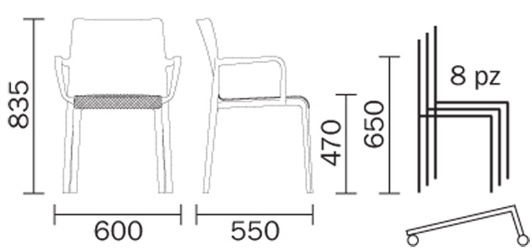 Chaise Volt Hb 674/2 Pedrali mesures et dimensions