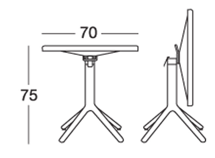 Table Eco Scab avec plateau rabattable dimensions 70x70