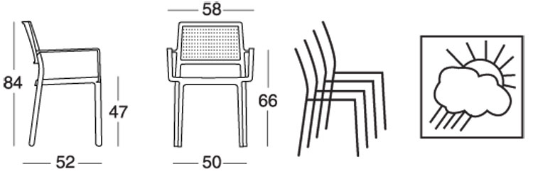 Dimensiones de la silla Kate con reposabrazos