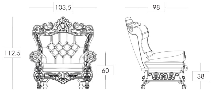 Fauteuil Queen of Love Slide dimensions