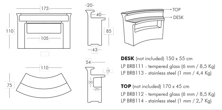 Comptoir Break Bar Slide mesures et dimensions