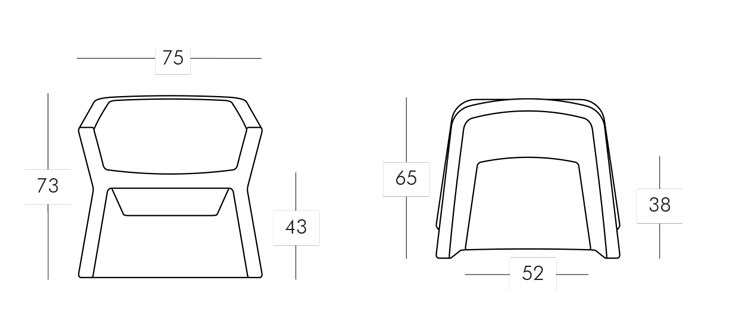 Exofa chair Slide frame and dimensions