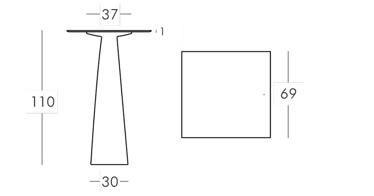 Table carrée Hoplà Slide 110x69 mesures et dimensions