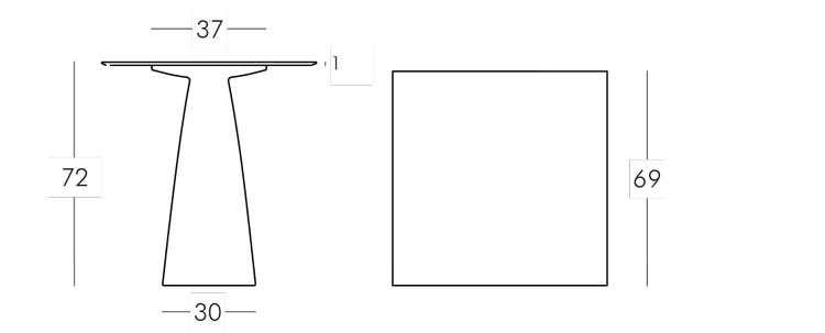 Table carrée Hoplà Slide 72x69 mesures et dimensions