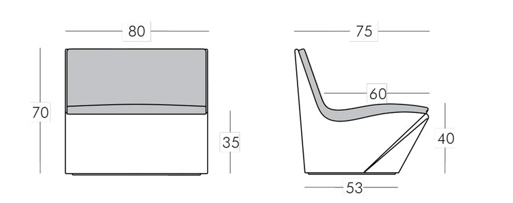 Kami Ichi Armachair Slide frame and dimensions