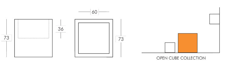 Mensola Open Cube Slide 73x73 misure e dimensioni