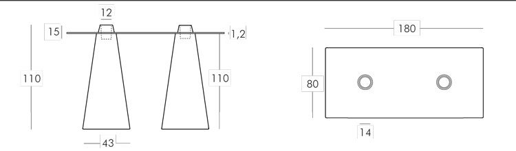 Peak Doppio table Slide 120x180 frame and dimensions