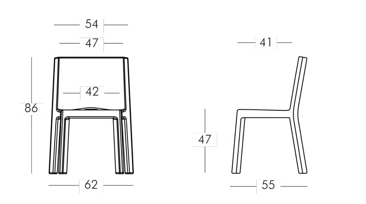 Chaise Q4 Slide mesures et dimensiones