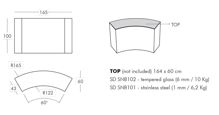 Comptoir Snack Bar Slide mesures et dimensions