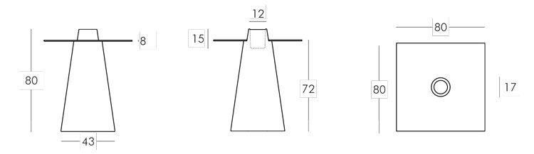 Table carré Peak Slide 80x80 mesures et dimensions