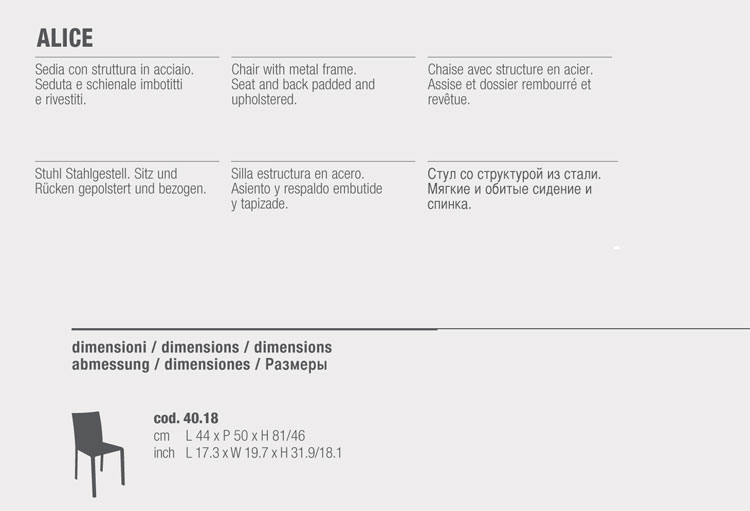 Sedia Alice Bontempi Casa 40.18 misure