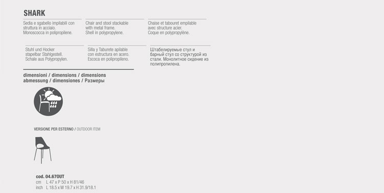 Sedia Shark Bontempi Casa da esterno misure